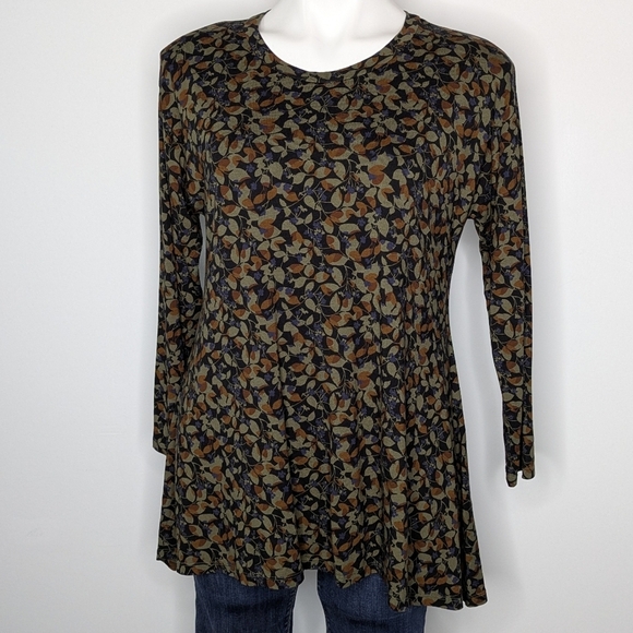 Cut Loose Black Brown Green Floral Leaf Long Sleeve Top S - Picture 1 of 8